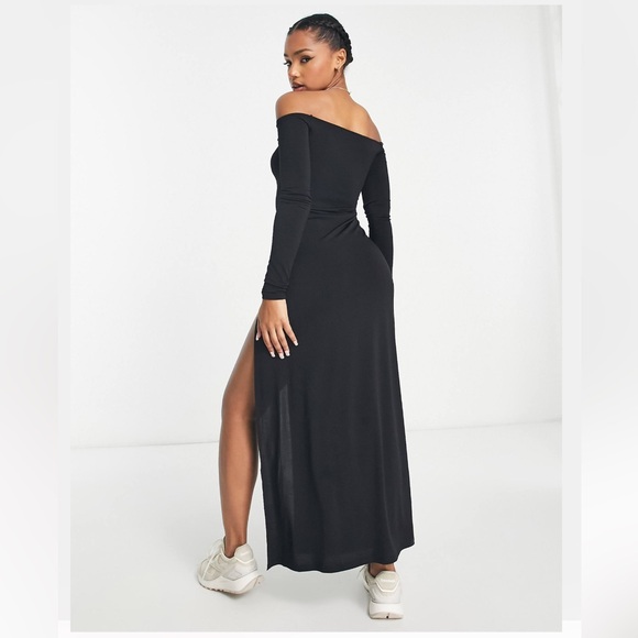 Pull & Bear Bardot Long Sleeve Maxi Dress - Black - Small - NWT - Picture 2 of 9